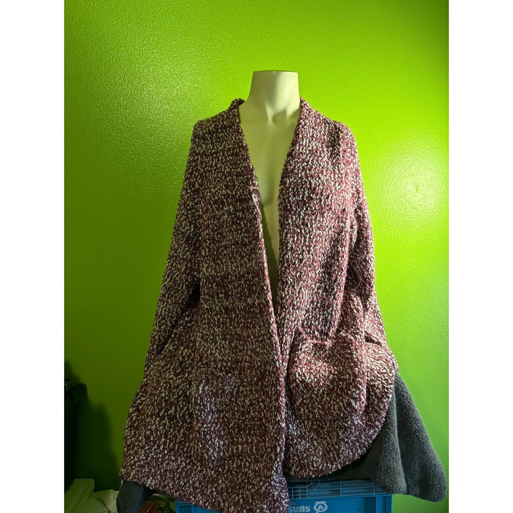 Lane Bryant Burgundy White Marled Popcorn Knit Open Front Cardigan 22/24